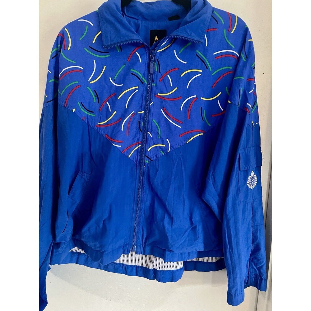 Vintage 90s LIZ sport Windbreaker Jacket Medium Blue Color block Abstract Unisex
